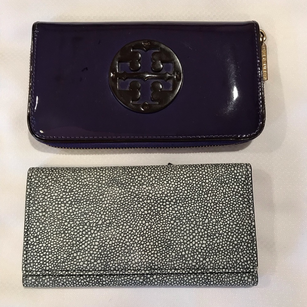 Bundle Tory Burch Zip Continental Purple Leather Wallet and Halogen Gray Wallet